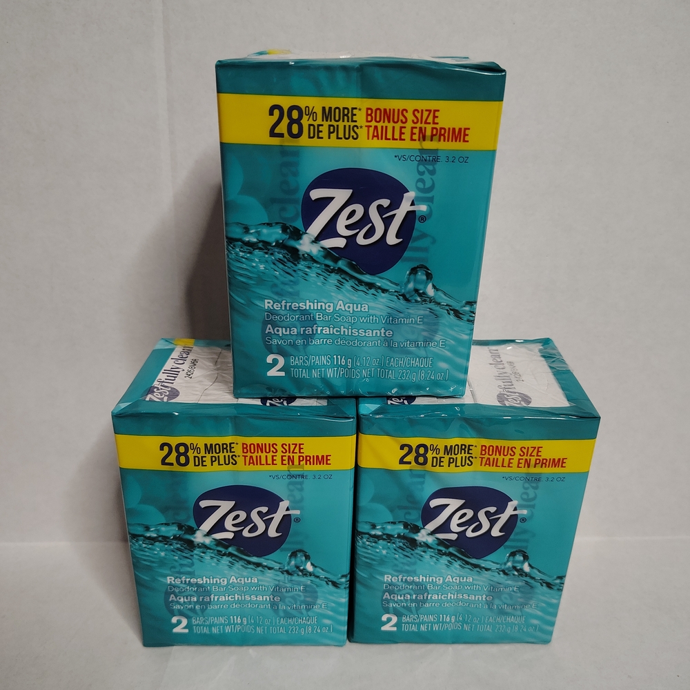 Zest Soap Refreshing Aqua Bath Bars 4.12 Ounce  Pack of 2 Lot Of 3